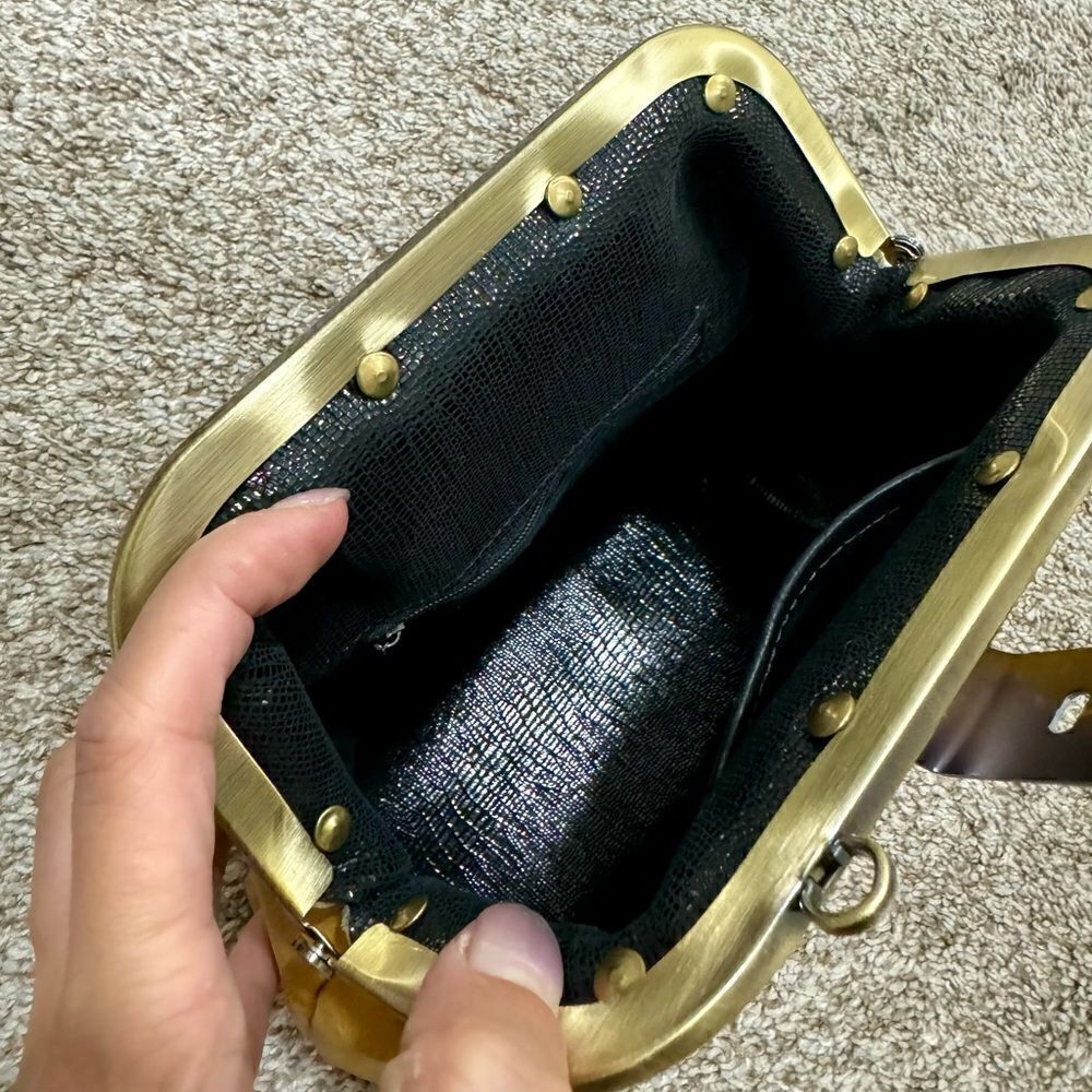 Unique Distressed Leather Handmade Rivet frame Push Lock Purse, Multi Use Style. - Picture 15 of 15